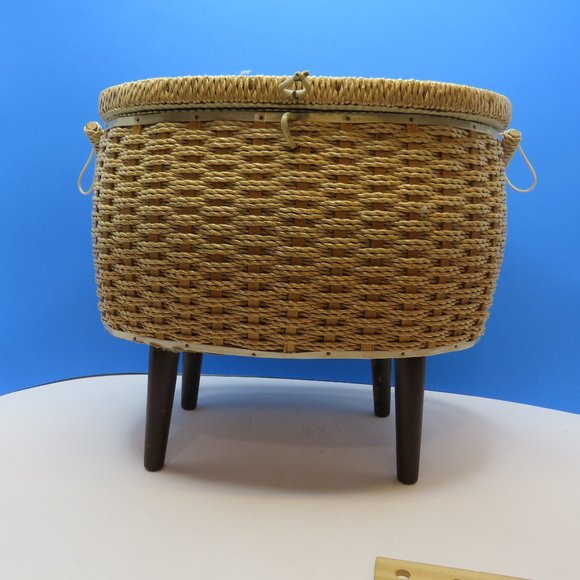 VTG Exclusive Singer MCM Sewing Storage Basket/Stool Woven Plastic Wicker - Picture 1 of 12